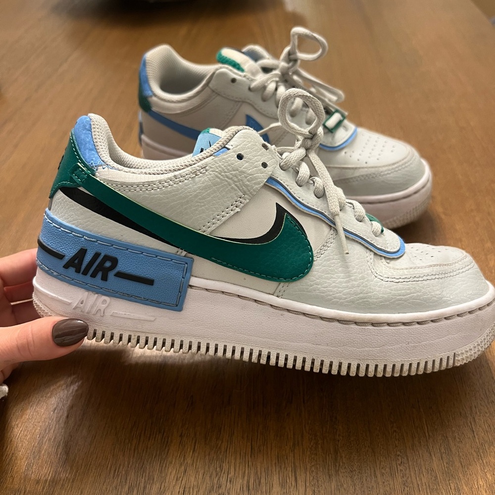 Nike Air Force 1 Shadow in White, Green, and Blue
